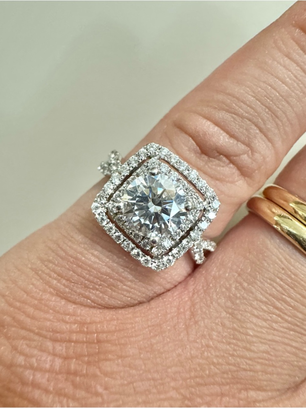 14K White Gold Double Lab Grown Diamond Halo Engagement Ring